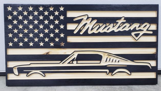 Mustang Theme Wooden US Flag